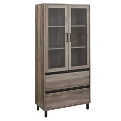 Gray Wash Glass Door Storage Hutch