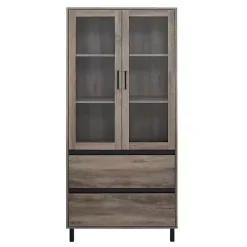 Gray Wash Glass Door Storage Hutch