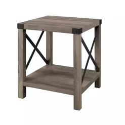 Gray Wash Industrial X-Frame Accent Table