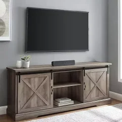 Gray Wash Sliding Barn Door TV Stand