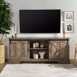 Gray Wash Sliding Barn Door TV Stand