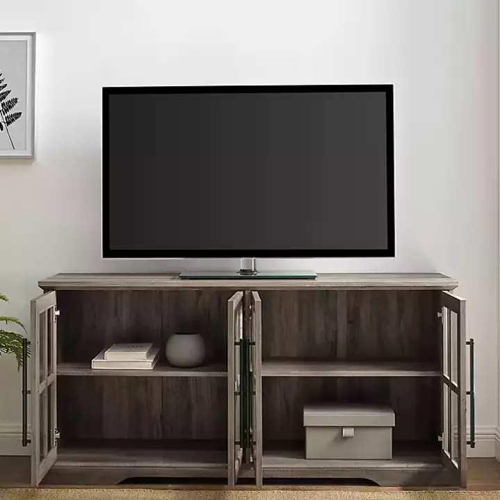 Gray Wash Window 4-Door TV Stand