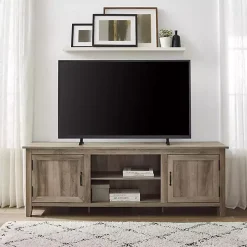 Gray Wash Wood Grooved Door TV Stand