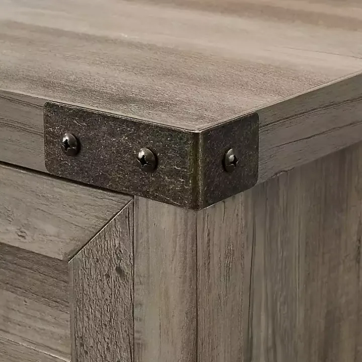 Gray Wash Wooden and Metal Barn Door Cabinet