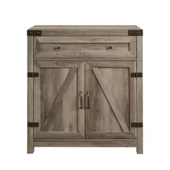 Gray Wash Wooden and Metal Barn Door Cabinet