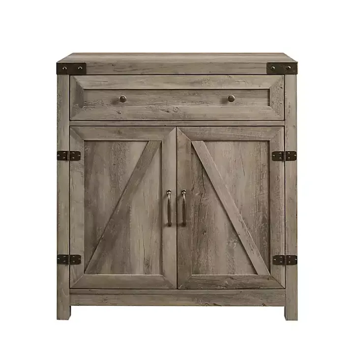 Gray Wash Wooden and Metal Barn Door Cabinet