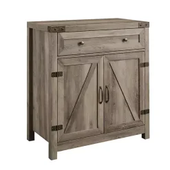 Gray Wash Wooden and Metal Barn Door Cabinet