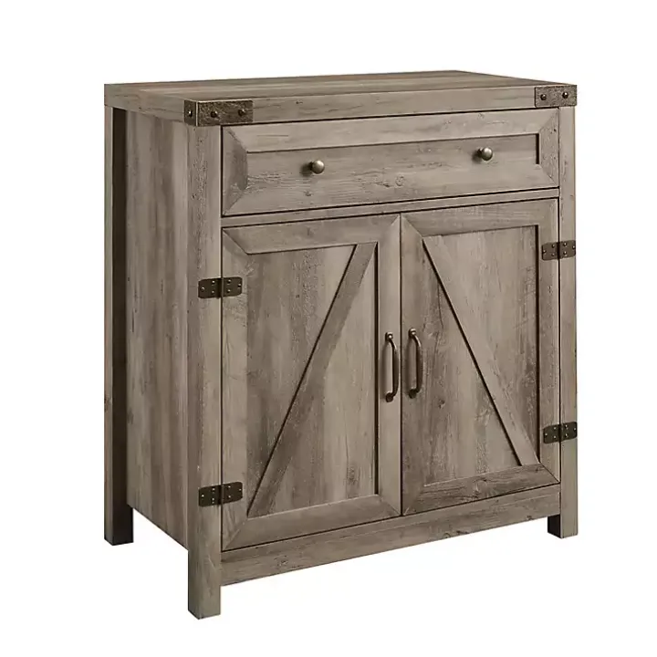 Gray Wash Wooden and Metal Barn Door Cabinet