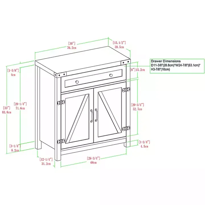 Gray Wash Wooden and Metal Barn Door Cabinet