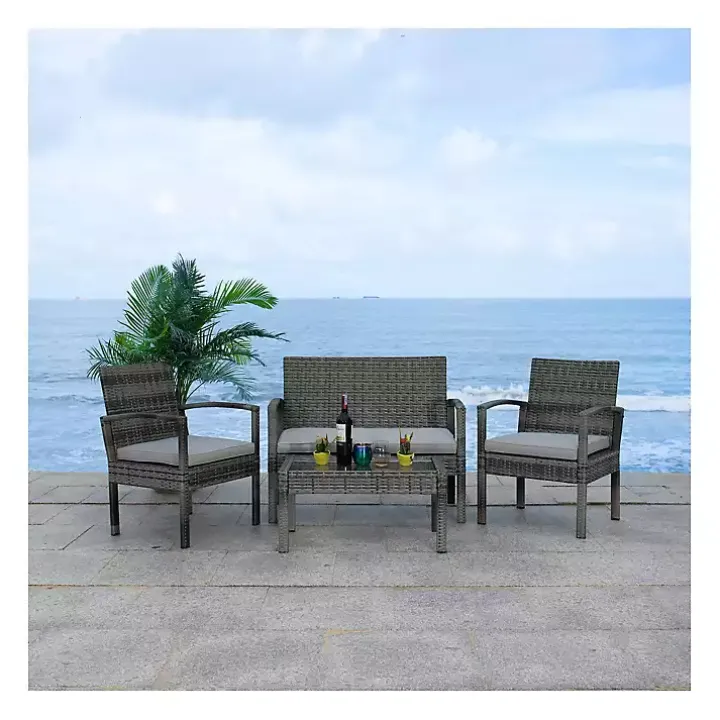 Gray Wicker Frame 4-pc. Outdoor Living Set