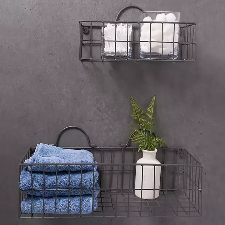 Gray Wire Wall Baskets, Set of 2