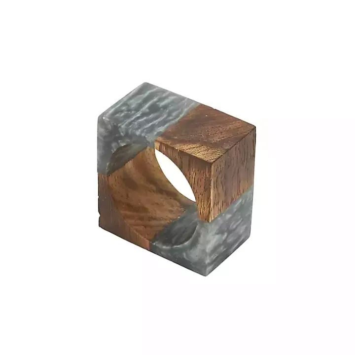 Gray Wood and Resin Square Napkin Rings, Set of 4