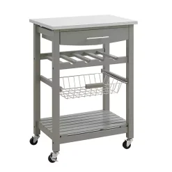 Gray Wood and Stainless Steel Kitchen Cart
