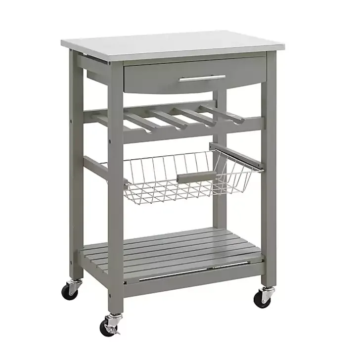 Gray Wood and Stainless Steel Kitchen Cart