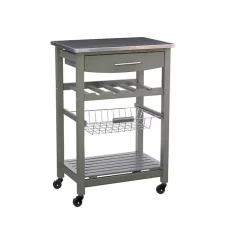Gray Wood and Stainless Steel Kitchen Cart