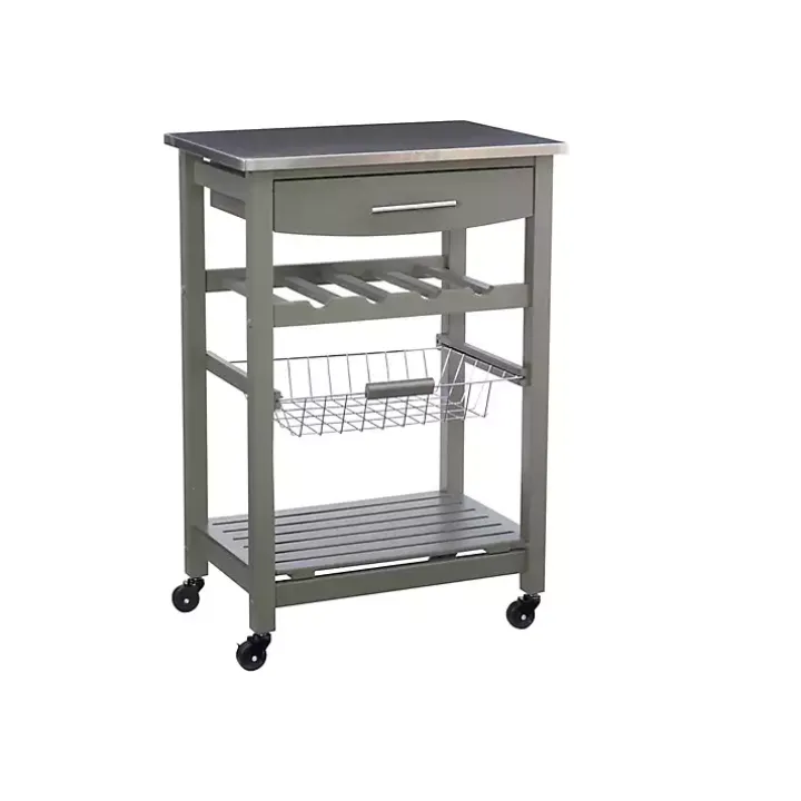 Gray Wood and Stainless Steel Kitchen Cart