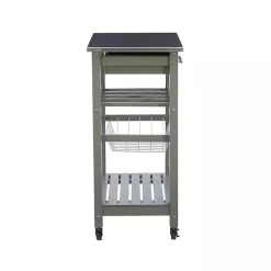 Gray Wood and Stainless Steel Kitchen Cart