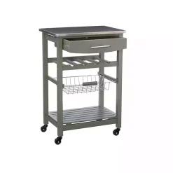 Gray Wood and Stainless Steel Kitchen Cart