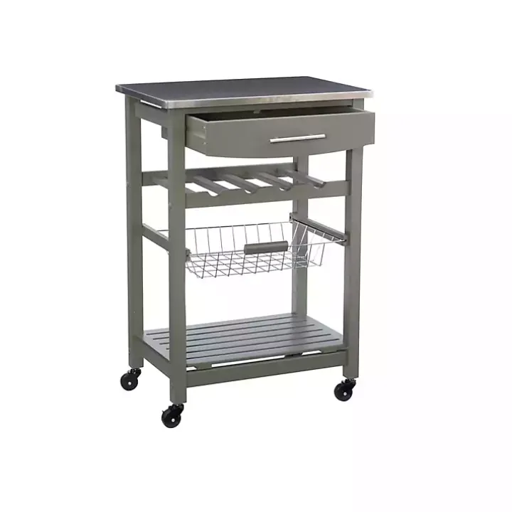 Gray Wood and Stainless Steel Kitchen Cart