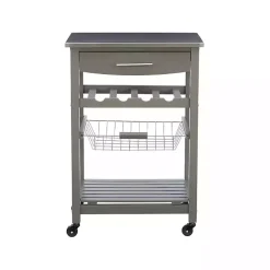 Gray Wood and Stainless Steel Kitchen Cart