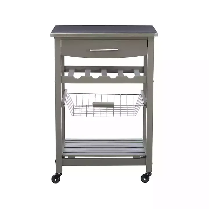 Gray Wood and Stainless Steel Kitchen Cart
