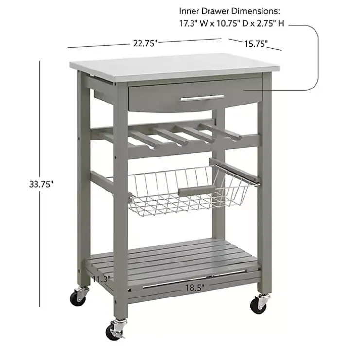 Gray Wood and Stainless Steel Kitchen Cart