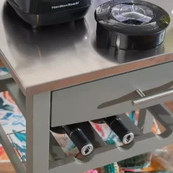 Gray Wood and Stainless Steel Kitchen Cart