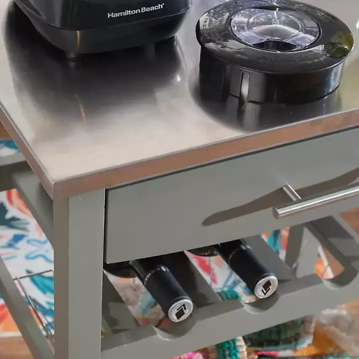 Gray Wood and Stainless Steel Kitchen Cart