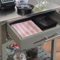 Gray Wood and Stainless Steel Kitchen Cart