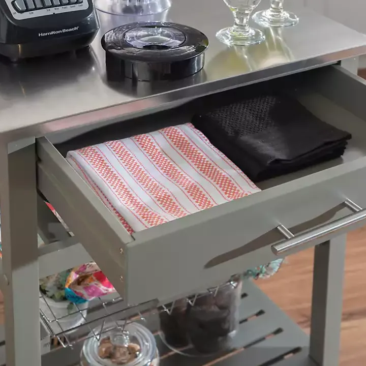 Gray Wood and Stainless Steel Kitchen Cart