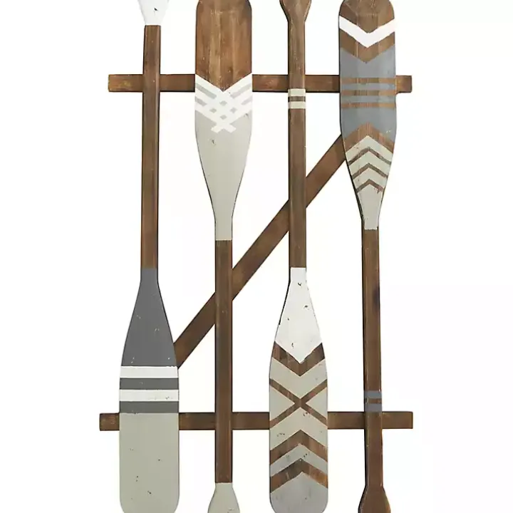 Gray Wood Arrow and Striped Paddle Wall Plaque