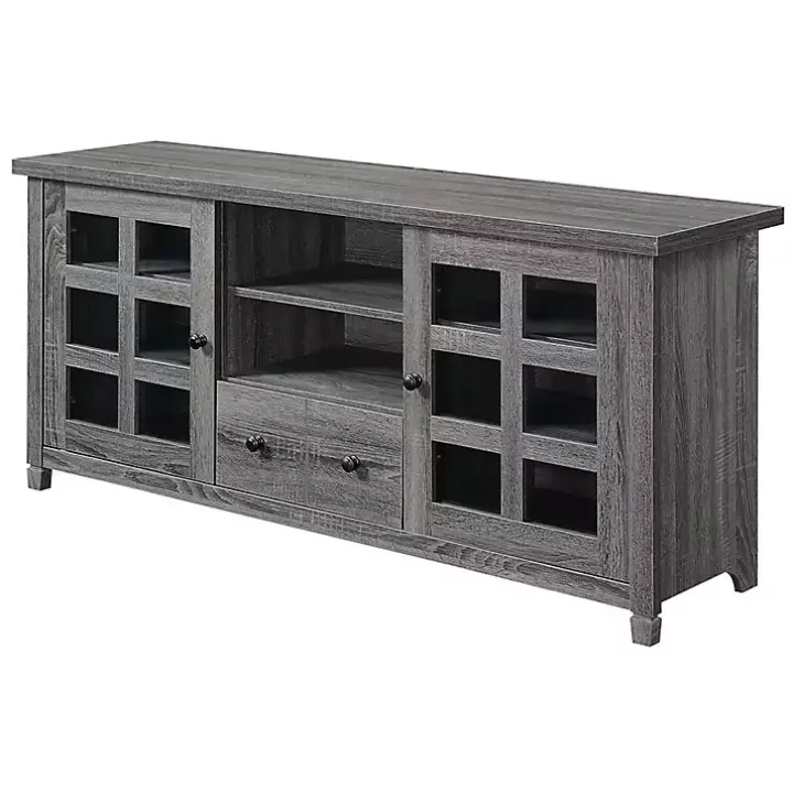 Gray Wood 2-Door Windowpane Media Cabinet