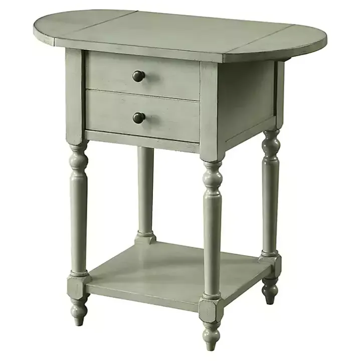 Gray Wood 2-Drawer Drop Leaf Side Table