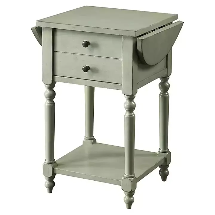 Gray Wood 2-Drawer Drop Leaf Side Table