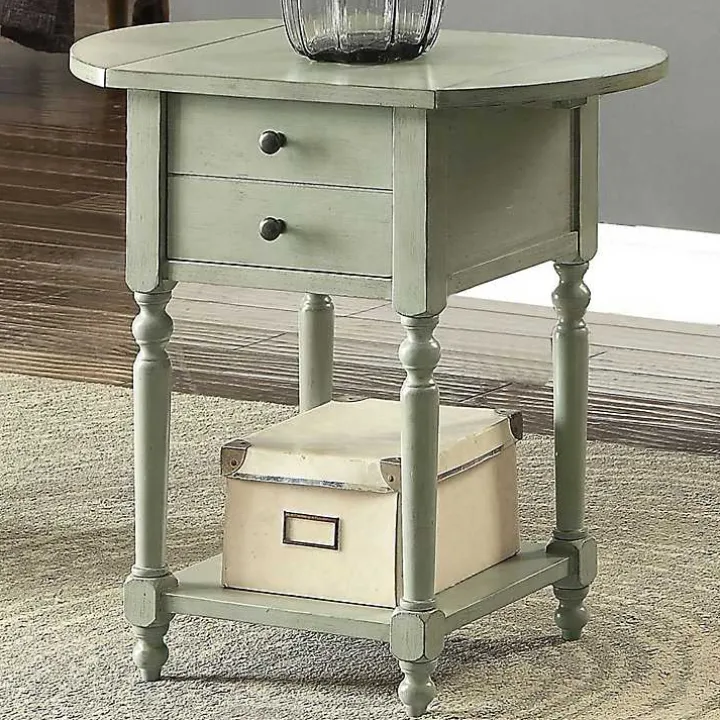 Gray Wood 2-Drawer Drop Leaf Side Table