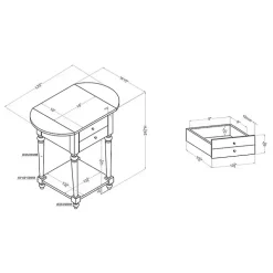 Gray Wood 2-Drawer Drop Leaf Side Table
