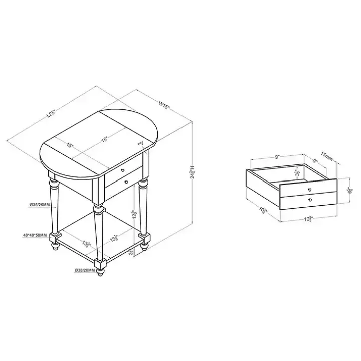 Gray Wood 2-Drawer Drop Leaf Side Table