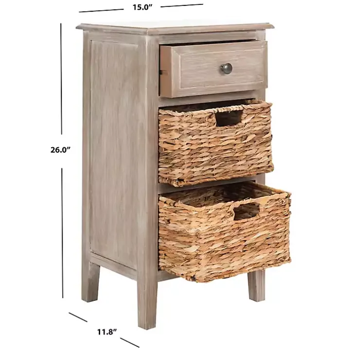 Gray Wood Side Table with Baskets