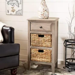 Gray Wood Side Table with Baskets