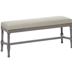 Gray Wood Upholstered Burlap Seat Bench