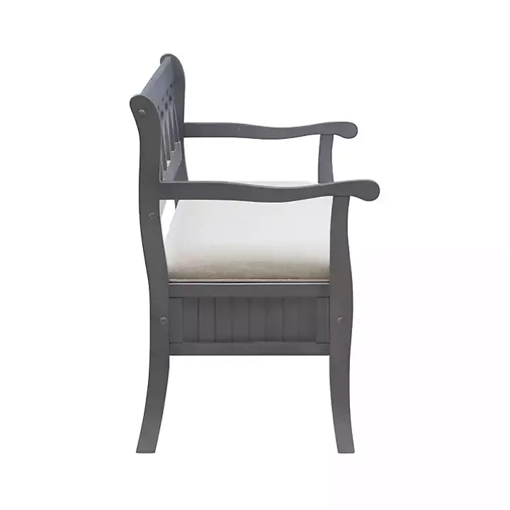 Gray Wood Upholstered Storage Bench