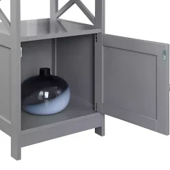 Gray Wood X Sides Storage Accent Table