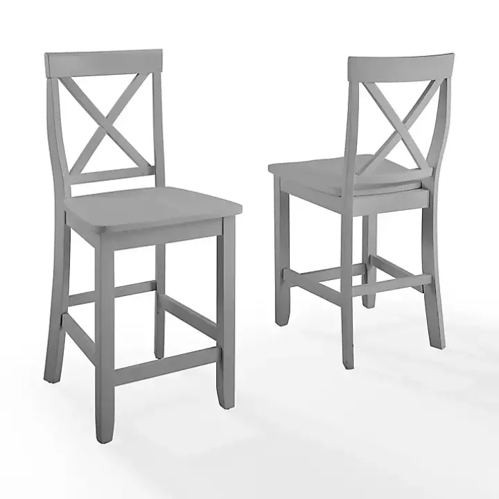 Gray Wood X-Back Counter Stools, Set of 2