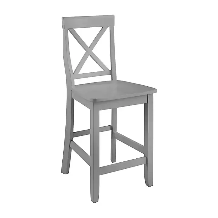 Gray Wood X-Back Counter Stools, Set of 2