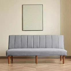 Gray Woven Channel Convertible Sofa