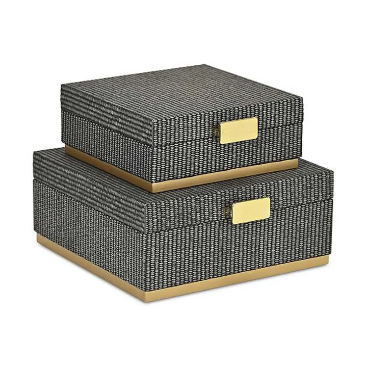 Gray Woven Square Decorative Boxes, Set of 2