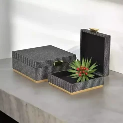 Gray Woven Square Decorative Boxes, Set of 2