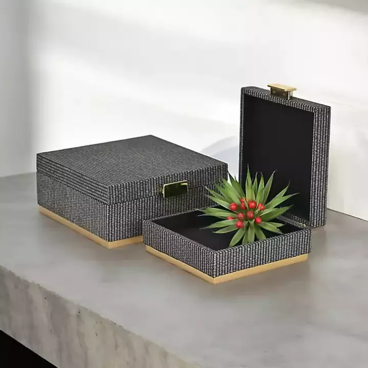 Gray Woven Square Decorative Boxes, Set of 2