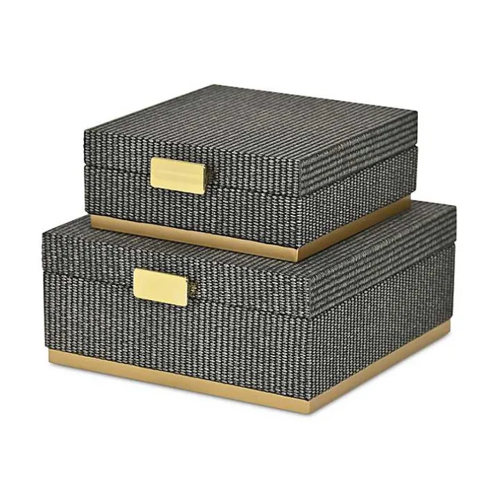 Gray Woven Square Decorative Boxes, Set of 2
