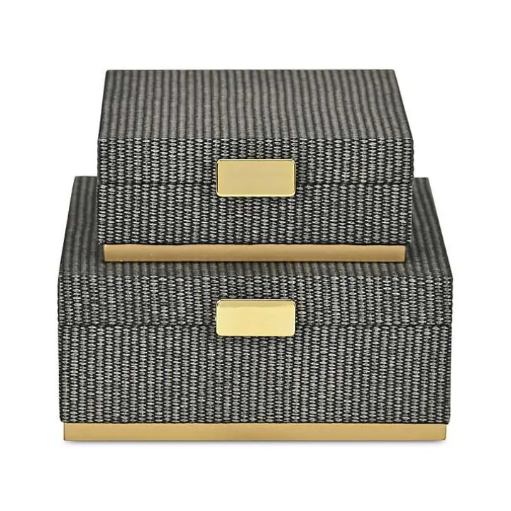 Gray Woven Square Decorative Boxes, Set of 2